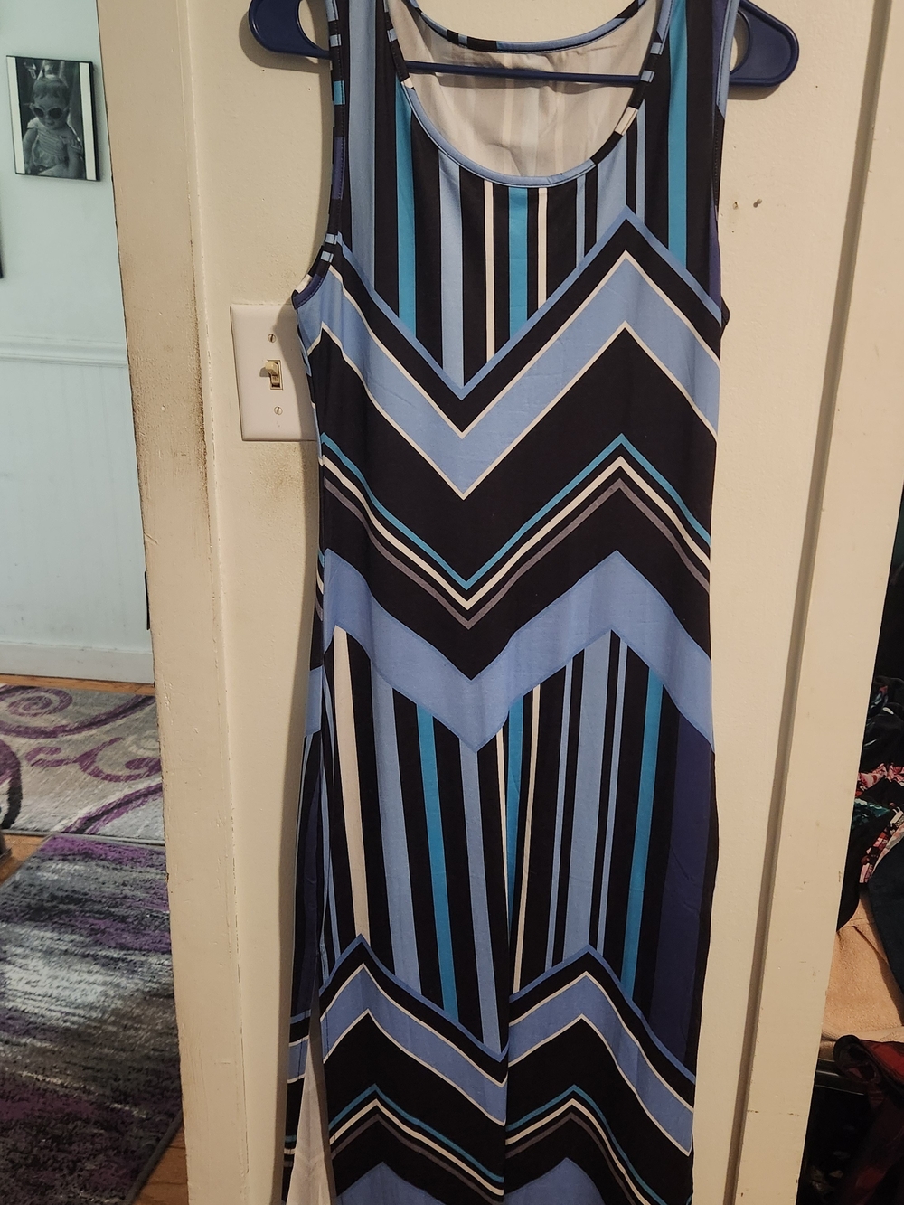 Striped Blue and Black Sleeveless Maxi Dress